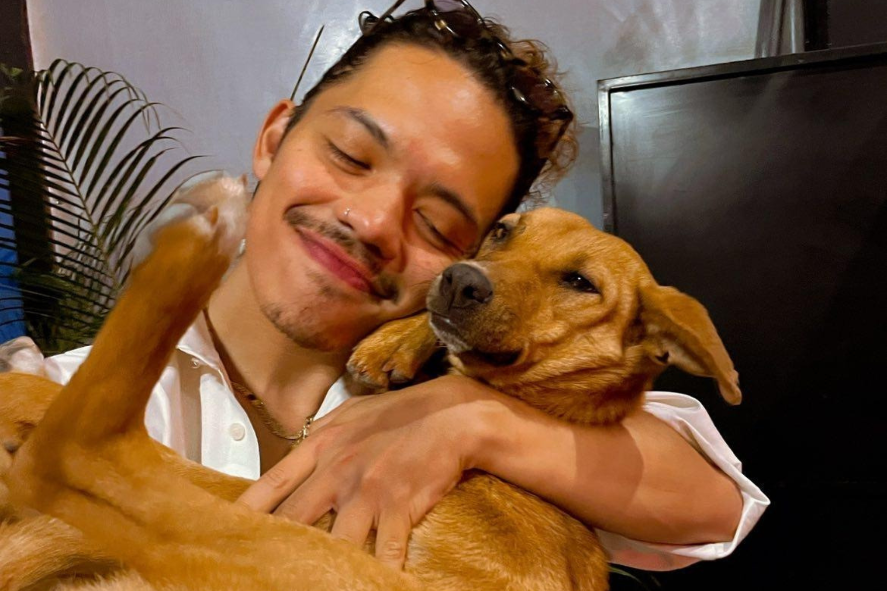 Founder of Stray To Stay Guatemala holding a street dog in Panajachel